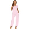 image:imageWiWi Bamboo Viscose Pajamas for Women Super Soft Cooling Loungewear Short Sleeve Tops and Long Pants Sleepwear SXXLApink