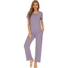 image:imageWiWi Bamboo Viscose Pajamas for Women Super Soft Cooling Loungewear Short Sleeve Tops and Long Pants Sleepwear SXXLAviolet