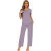 image:imageWiWi Bamboo Viscose Pajamas for Women Super Soft Cooling Loungewear Short Sleeve Tops and Long Pants Sleepwear SXXLAviolet