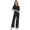 image:imageWiWi Bamboo Viscose Pajamas for Women Super Soft Cooling Loungewear Short Sleeve Tops and Long Pants Sleepwear SXXLBblack