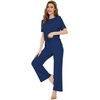 image:imageWiWi Bamboo Viscose Pajamas for Women Super Soft Cooling Loungewear Short Sleeve Tops and Long Pants Sleepwear SXXLBblue Depth