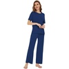 image:imageWiWi Bamboo Viscose Pajamas for Women Super Soft Cooling Loungewear Short Sleeve Tops and Long Pants Sleepwear SXXLBblue Depth