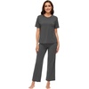 image:imageWiWi Bamboo Viscose Pajamas for Women Super Soft Cooling Loungewear Short Sleeve Tops and Long Pants Sleepwear SXXLBcharcoal Heather