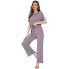image:imageWiWi Bamboo Viscose Pajamas for Women Super Soft Cooling Loungewear Short Sleeve Tops and Long Pants Sleepwear SXXLBviolet