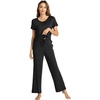 image:imageWiWi Bamboo Viscose Pajamas for Women Super Soft Cooling Loungewear Short Sleeve Tops and Long Pants Sleepwear SXXLCblack