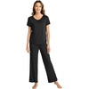 image:imageWiWi Bamboo Viscose Pajamas for Women Super Soft Cooling Loungewear Short Sleeve Tops and Long Pants Sleepwear SXXLCblack