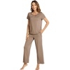 image:imageWiWi Bamboo Viscose Pajamas for Women Super Soft Cooling Loungewear Short Sleeve Tops and Long Pants Sleepwear SXXLCcamel