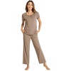 image:imageWiWi Bamboo Viscose Pajamas for Women Super Soft Cooling Loungewear Short Sleeve Tops and Long Pants Sleepwear SXXLCcamel