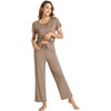 image:imageWiWi Bamboo Viscose Pajamas for Women Super Soft Cooling Loungewear Short Sleeve Tops and Long Pants Sleepwear SXXLCcamel