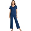 image:imageWiWi Bamboo Viscose Pajamas for Women Super Soft Cooling Loungewear Short Sleeve Tops and Long Pants Sleepwear SXXLCink Blue