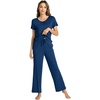 image:imageWiWi Bamboo Viscose Pajamas for Women Super Soft Cooling Loungewear Short Sleeve Tops and Long Pants Sleepwear SXXLCink Blue