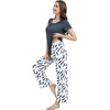 image:imageWiWi Bamboo Viscose Pajamas for Women Super Soft Cooling Loungewear Short Sleeve Tops and Long Pants Sleepwear SXXLCmidnight Blue Feather
