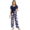 image:imageWiWi Bamboo Viscose Pajamas for Women Super Soft Cooling Loungewear Short Sleeve Tops and Long Pants Sleepwear SXXLCnavyPeony