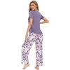 image:imageWiWi Bamboo Viscose Pajamas for Women Super Soft Cooling Loungewear Short Sleeve Tops and Long Pants Sleepwear SXXLCpurpleFloral