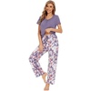 image:imageWiWi Bamboo Viscose Pajamas for Women Super Soft Cooling Loungewear Short Sleeve Tops and Long Pants Sleepwear SXXLCpurpleFloral