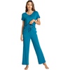image:imageWiWi Bamboo Viscose Pajamas for Women Super Soft Cooling Loungewear Short Sleeve Tops and Long Pants Sleepwear SXXLCteal Blue