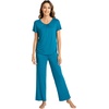 image:imageWiWi Bamboo Viscose Pajamas for Women Super Soft Cooling Loungewear Short Sleeve Tops and Long Pants Sleepwear SXXLCteal Blue