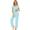 image:imageWiWi Bamboo Viscose Pajamas for Women Super Soft Short Sleeve Pajama Set with Pants Cooling Pjs Lightweight Loungewear SXXLAaqua