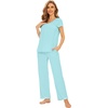 image:imageWiWi Bamboo Viscose Pajamas for Women Super Soft Short Sleeve Pajama Set with Pants Cooling Pjs Lightweight Loungewear SXXLAaqua