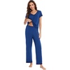 image:imageWiWi Bamboo Viscose Pajamas for Women Super Soft Short Sleeve Pajama Set with Pants Cooling Pjs Lightweight Loungewear SXXLAblue Depth