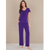 image:imageWiWi Bamboo Viscose Pajamas for Women Super Soft Short Sleeve Pajama Set with Pants Cooling Pjs Lightweight Loungewear SXXLAdark Purple