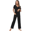 image:imageWiWi Bamboo Viscose Pajamas for Women Super Soft Short Sleeve Pajama Set with Pants Cooling Pjs Lightweight Loungewear SXXLBblack