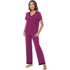 image:imageWiWi Bamboo Viscose Pajamas for Women Super Soft Short Sleeve Pajama Set with Pants Cooling Pjs Lightweight Loungewear SXXLBdark Reddish Purple