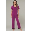 image:imageWiWi Bamboo Viscose Pajamas for Women Super Soft Short Sleeve Pajama Set with Pants Cooling Pjs Lightweight Loungewear SXXLBdark Reddish Purple