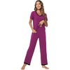 image:imageWiWi Bamboo Viscose Pajamas for Women Super Soft Short Sleeve Pajama Set with Pants Cooling Pjs Lightweight Loungewear SXXLBdark Reddish Purple