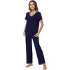 image:imageWiWi Bamboo Viscose Pajamas for Women Super Soft Short Sleeve Pajama Set with Pants Cooling Pjs Lightweight Loungewear SXXLBnavy