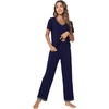 image:imageWiWi Bamboo Viscose Pajamas for Women Super Soft Short Sleeve Pajama Set with Pants Cooling Pjs Lightweight Loungewear SXXLBnavy