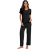 image:imageWiWi Bamboo Viscose Pajamas for Women Super Soft Short Sleeve Pajama Set with Pants Cooling Pjs Lightweight Loungewear SXXLBsolid Black