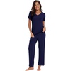 image:imageWiWi Bamboo Viscose Pajamas for Women Super Soft Short Sleeve Pajama Set with Pants Cooling Pjs Lightweight Loungewear SXXLBsolid Navy
