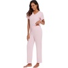 image:imageWiWi Bamboo Viscose Pajamas for Women Super Soft Short Sleeve Pajama Set with Pants Cooling Pjs Lightweight Loungewear SXXLBsolid Pink