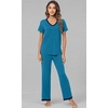image:imageWiWi Bamboo Viscose Pajamas for Women Super Soft Short Sleeve Pajama Set with Pants Cooling Pjs Lightweight Loungewear SXXLBteal Blue