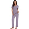 image:imageWiWi Bamboo Viscose Pajamas for Women Super Soft Short Sleeve Pajama Set with Pants Cooling Pjs Lightweight Loungewear SXXLBviolet