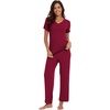 image:imageWiWi Bamboo Viscose Pajamas for Women Super Soft Short Sleeve Pajama Set with Pants Cooling Pjs Lightweight Loungewear SXXLBwine