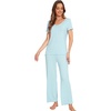 image:imageWiWi Bamboo Viscose Pajamas for Women Super Soft Short Sleeve Pajama Set with Pants Cooling Pjs Lightweight Loungewear SXXLCaqua