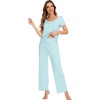 image:imageWiWi Bamboo Viscose Pajamas for Women Super Soft Short Sleeve Pajama Set with Pants Cooling Pjs Lightweight Loungewear SXXLCaqua