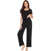 image:imageWiWi Bamboo Viscose Pajamas for Women Super Soft Short Sleeve Pajama Set with Pants Cooling Pjs Lightweight Loungewear SXXLCblack