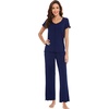 image:imageWiWi Bamboo Viscose Pajamas for Women Super Soft Short Sleeve Pajama Set with Pants Cooling Pjs Lightweight Loungewear SXXLCnavy