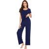 image:imageWiWi Bamboo Viscose Pajamas for Women Super Soft Short Sleeve Pajama Set with Pants Cooling Pjs Lightweight Loungewear SXXLCnavy