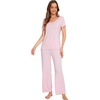 image:imageWiWi Bamboo Viscose Pajamas for Women Super Soft Short Sleeve Pajama Set with Pants Cooling Pjs Lightweight Loungewear SXXLCpink