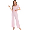 image:imageWiWi Bamboo Viscose Pajamas for Women Super Soft Short Sleeve Pajama Set with Pants Cooling Pjs Lightweight Loungewear SXXLCpink