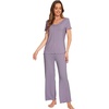 image:imageWiWi Bamboo Viscose Pajamas for Women Super Soft Short Sleeve Pajama Set with Pants Cooling Pjs Lightweight Loungewear SXXLCviolet