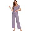 image:imageWiWi Bamboo Viscose Pajamas for Women Super Soft Short Sleeve Pajama Set with Pants Cooling Pjs Lightweight Loungewear SXXLCviolet