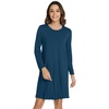 image:imageWiWi Long Sleeve Bamboo Viscose Nightgowns for Women Soft Cooling Lightweight Sleep Night Dress for Women Sleepwear SXXLApeacock Blue