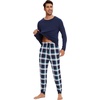image:imageWiWi Mens Bamboo Viscose Pajama Sets Super Soft Long Sleeve Sleepwear Loungewear Cooling Pjs with Pockets Drawstring SXXLBnavynavyGreen Stripe Plaid