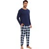 image:imageWiWi Mens Bamboo Viscose Pajama Sets Super Soft Long Sleeve Sleepwear Loungewear Cooling Pjs with Pockets Drawstring SXXLBnavynavyGreen Stripe Plaid