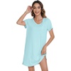 image:imageWiWi Nightgowns for Women Short Sleeve Sleepshirt Pajama Shirt Viscose from bamboo Soft Sleep Dress Vneck Nightshirt SXXLAaqua